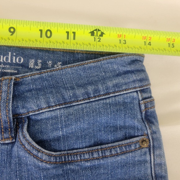 Studio Womens Jeans 2 Petite‎ High Rise Slim Straight Leg Distressed Blue Denim - Picture 3 of 16